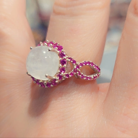 Moonstone & Ruby Gemstone Sterling Silver Ring