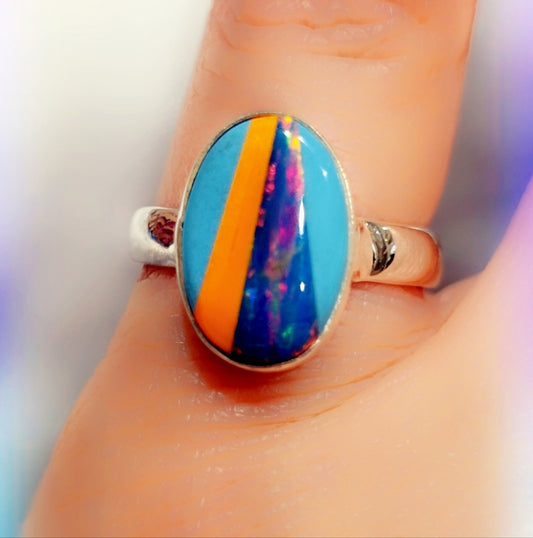 Opal Sterling Gemstone Ring Sz. 6
