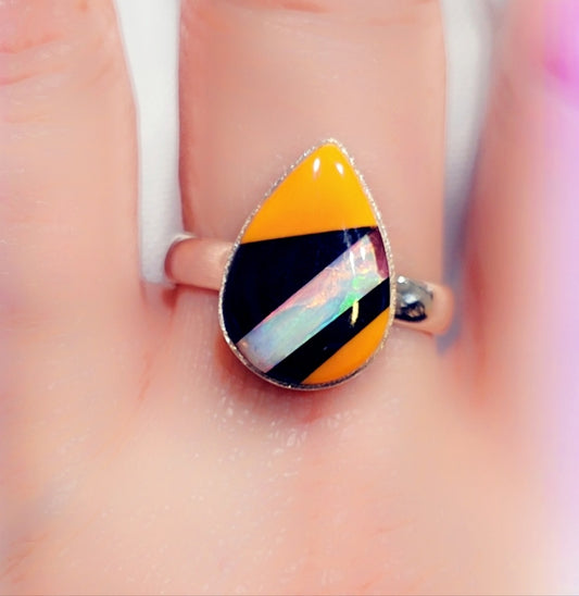 Opal Sterling Gemstone Ring Sz. 8 3/4