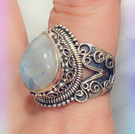 Rainbow Moonstone Sterling Gemstone Ring