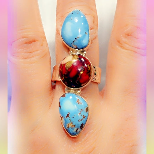Rose Dahlia Turquoise Sterling Gemstone Ring