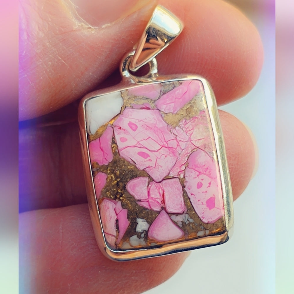 Pink Spiny Turquoise Sterling Gemstone Pendant