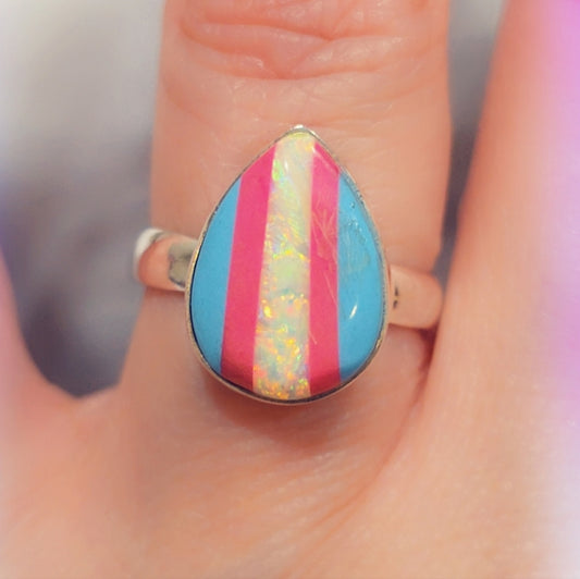 Opal Sterling Gemstone Ring Sz. 7