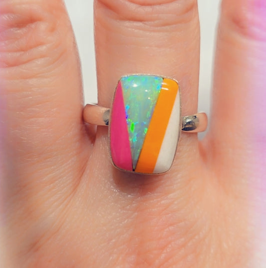 Opal Sterling Gemstone Ring Sz. 11