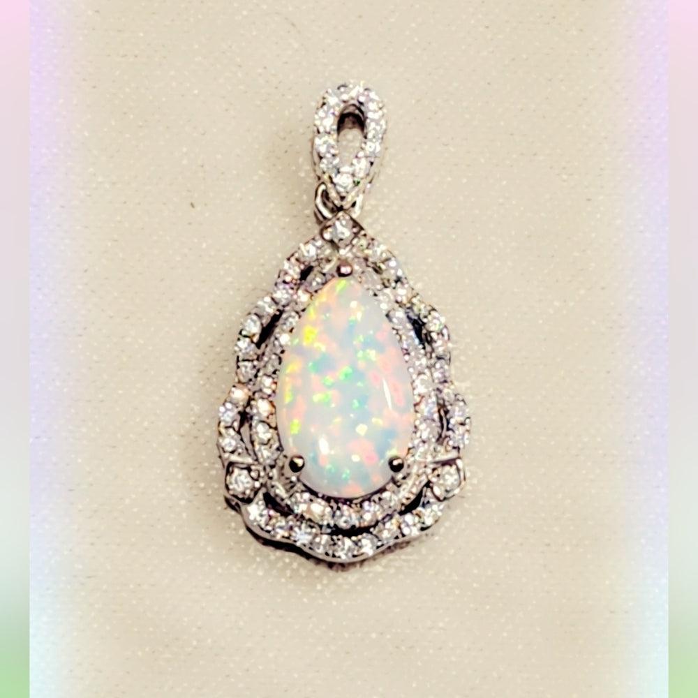 White Fire Opal Sterling Baby Pendant