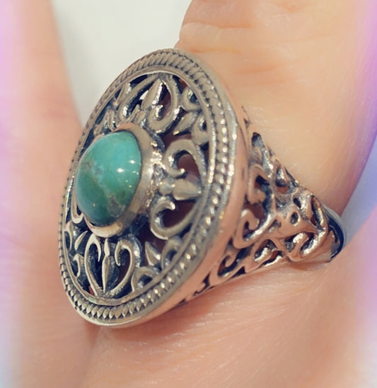 Sterling Silver Turquoise Gemstone Ring Sz 6 1/4