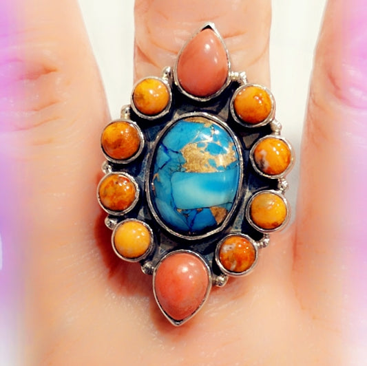 Spiny Oyster & Turquoise Sterling Gemstone Ring