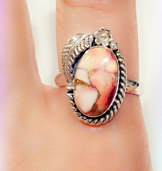 Red Rose Dahlia Sterling Gemstone Ring