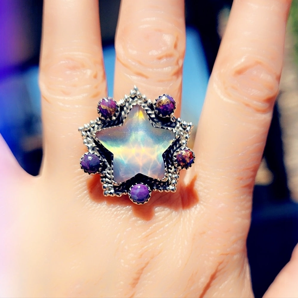 Aurora Opal Multi Stone Sterling Gemstone Ring